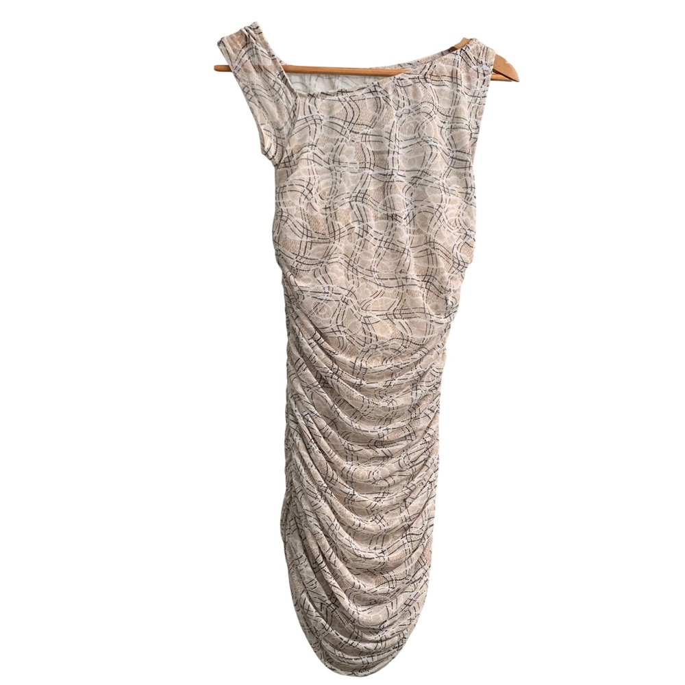 NWT AFRM Ruched Mesh Mini Dress Sleeveless Bodycon Abstract Scribble Print
